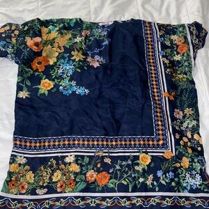 Johnny Was Navy Floral shirt 100 silk
